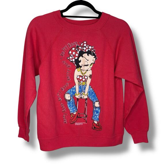 Vintage Betty Boop Hanes Her Way Small Crewneck Sweatshirt Red 1994 USA - Picture 1 of 8